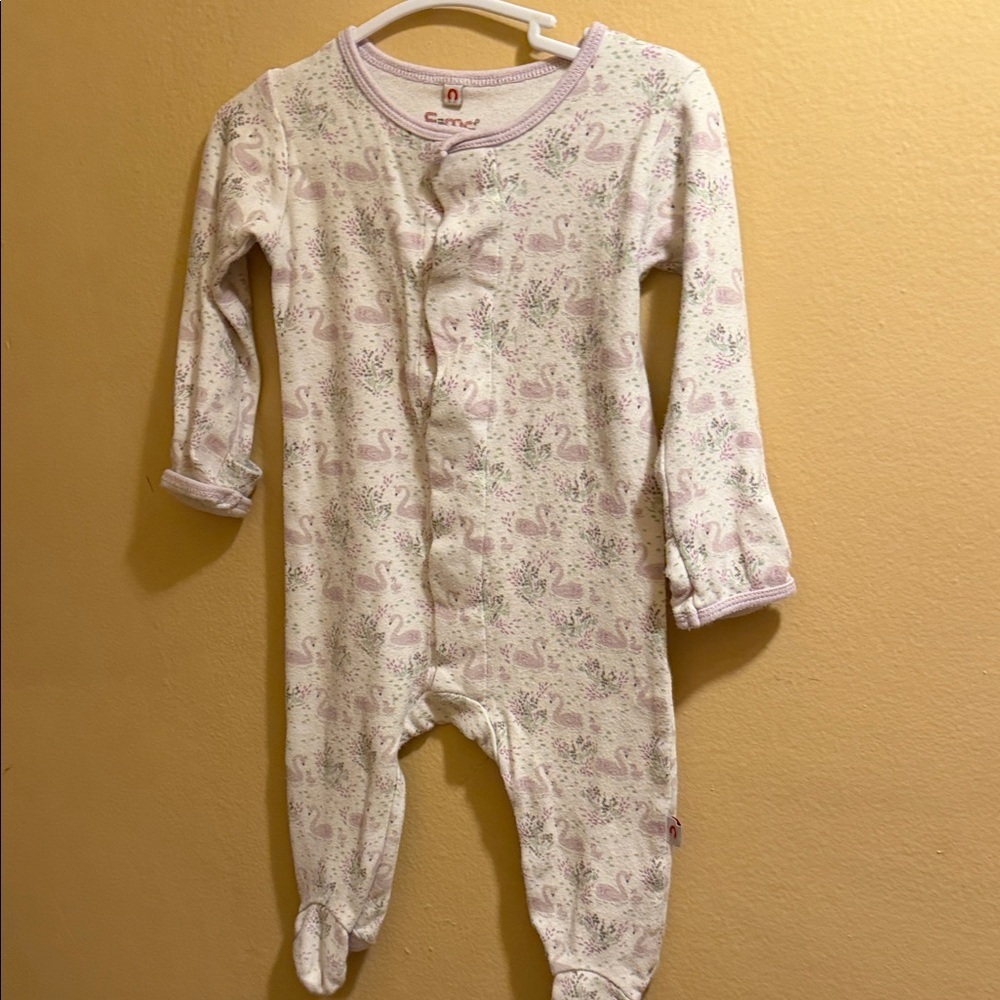 Magnetic Me Pink and White Swan Print Footed One-Piece
